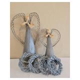Set of 2 Rustic Wire Angel Figurines w/ Wreaths