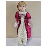 Porcelain Victorian Doll in Burgundy Lace Dress
