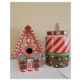 Gingerbread Birdhouse & Holiday Cookie Jar Set