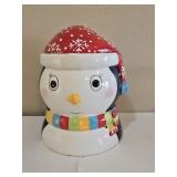 Ceramic Penguin Christmas Cookie Jar w/ Santa Hat