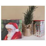 Christmas Tins w/ Faux Cypress Tree Decor Lot