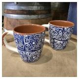 Rustic Blue & White Terracotta Mugs - Set of 2