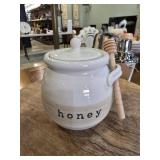 Farmhouse Ceramic Honey Jar with Wooden Dipper