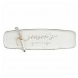 Season's Greetings Silver Enamel Tray Set, White