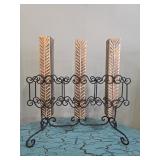 Triple Pillar Candle Holder with Decorative Iron