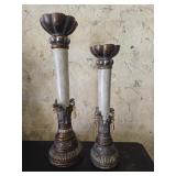 Pair of Old World Pillar Candle Holders