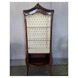 Lighted Mahogany Curio Display Cabinet w/ Tufted