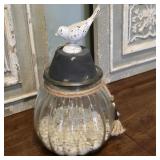 12' Ribbed Glass Jar with Rustic Bird Lid
