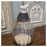 15' Ribbed Glass Jar with Rustic Bird Lid