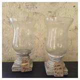 Set of 2 Ceramic Glass Hurricane, 13' x 5'