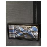 Mad Black/Blue Plaid Silk Bow Tie Box Set