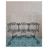 Triple Pillar Candle Holder with Decorative Iron