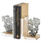 Clear Glass Freeform Bookends with Clear Gold Supp