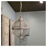 Distressed White Metal & Glass Globe Pendant Light