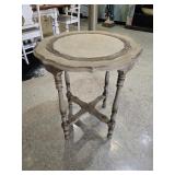 $195 Round Distressed Accent Table with Turned