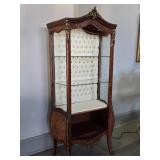 Lighted Mahogany Curio Display Cabinet w/ Tufted