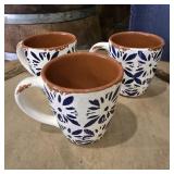 Mud Pie Floral Terracotta Coffee Mugs - Set of 3