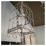 Distressed White Metal Birdcage Pendant Light