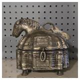 Heavy Cast Metal Horse Trinket Box with Hinged Lid