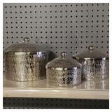 3-Piece Hammered Silver Metal Canister Set