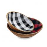 $95 Mud Pie Buffalo Check Enamel Bowl Set, Brown