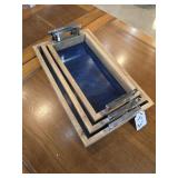 $149 Set of 3 Wooden Serving Trays with Metal