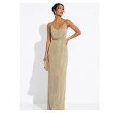 Women's Champagne Gold Metallic Maxi Dress Sleevel