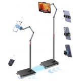 Rolling Tablet Floor Stand with Wheels, Adjustable