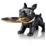 Bulldog Tray Statue Black,Small Modern Fren