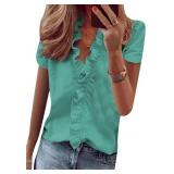 XL Women's Short Sleeve V Neck Slim Blouse Holiday