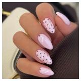 Brown Polka Dot Press on Nails - Medium Almond Fak