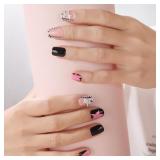 24Pcs Black French Tip Press On Nails   Short Squa