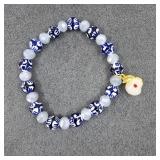 Blue & White Porcelain Bead Stretch Bracelet w/