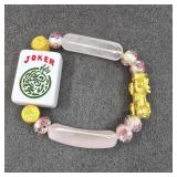 Mahjong Joker Tile Rose Quartz Stretch Bracelet