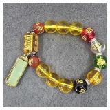 Asian Fortune Bead Stretch Bracelet Jade Pendant