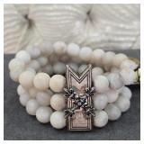 $215 French Kande Matte Lily Agate Beaded Wrap