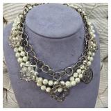 $395 Designer Layered Faux Pearl & Hammered