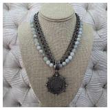 $475 Triple Strand Faceted Aquamarine and Chains