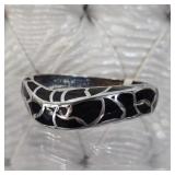 Abstract Silver Tone Black Enamel Mosaic Wave