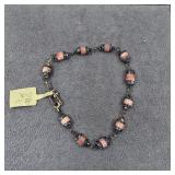 Vintage Artisan Wood & Black Bead Necklace