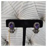 $95 Sterling Silver Amethyst Oval Clip-On Earrings