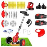 21V Cordless Weed Wacker with Wheels, 3-in-1 Strin