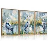 $95 Great Blue Heron Wall Art Set of 3, Wat