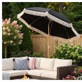 6.5FT Boho Patio Umberlla with Fringe,UPF50+ Outdo