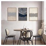 $95 Large Abstract Navy Blue Beige Framed C
