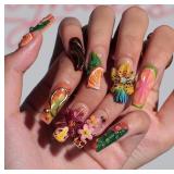 24Pcs Handmade Press on Nails Long Square Fake Nai