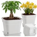 6 Pack 6/8/10 Inch Square Plant Pots with Saucers