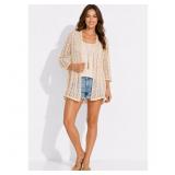 Olivia Blu 3-Piece Look Crochet Cardigan Tank Top