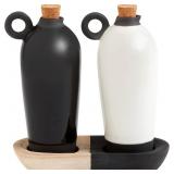 Mud Pie Stoneware Oil Vinegar Set; Decanters 6 1/2