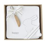Mud Pie Ceramic Easter Bunny Cheese Plate Set, Whi